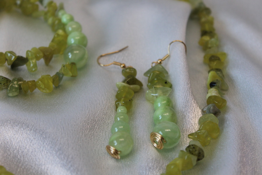 Parure-Collier-Bracelet-Boucle dOreille-Perles de Fluorine Verte (3)