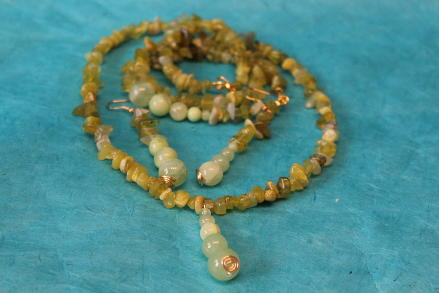 Parure-Collier-Bracelet-Boucle dOreille-Perles de Fluorine Verte Véritable (6)