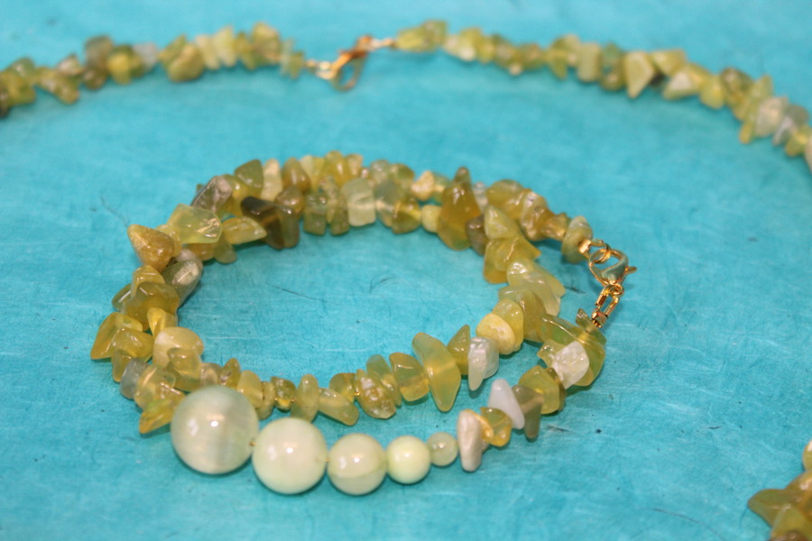 Parure-Collier-Bracelet-Boucle dOreille-Perles de Fluorine Verte Véritable (8)