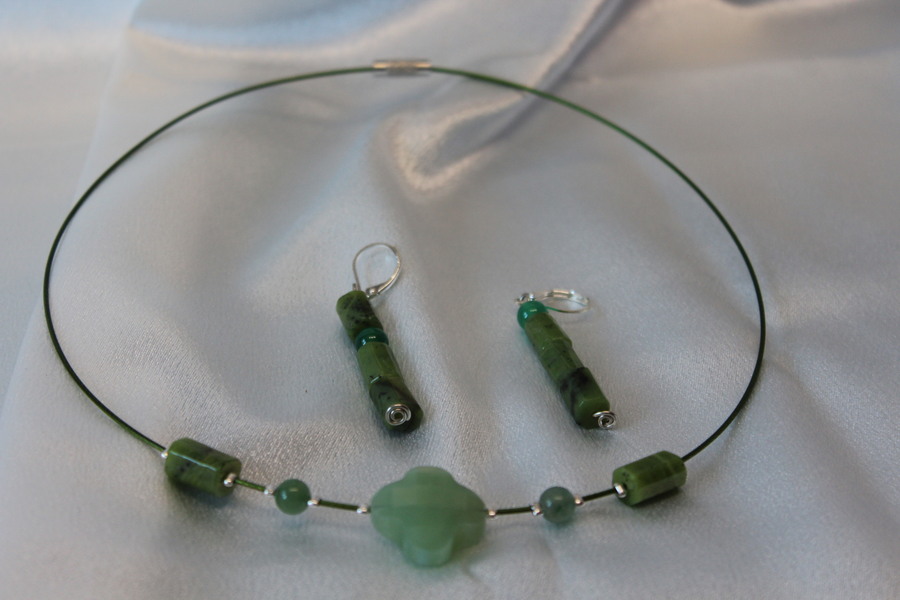 Parure-Collier-Boucle dOreille en Perles de Serpentine Véritable (3)