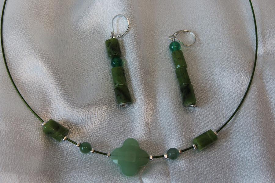 Parure-Collier-Boucle dOreille en Perles de Serpentine Véritable (4)