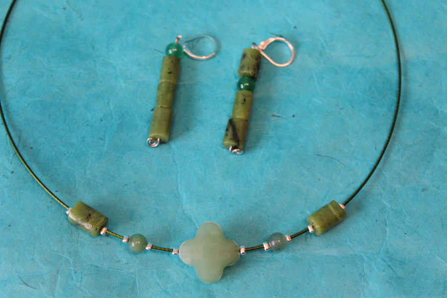 Parure-Collier-Boucle dOreille en Perles de Serpentine Véritable (7)