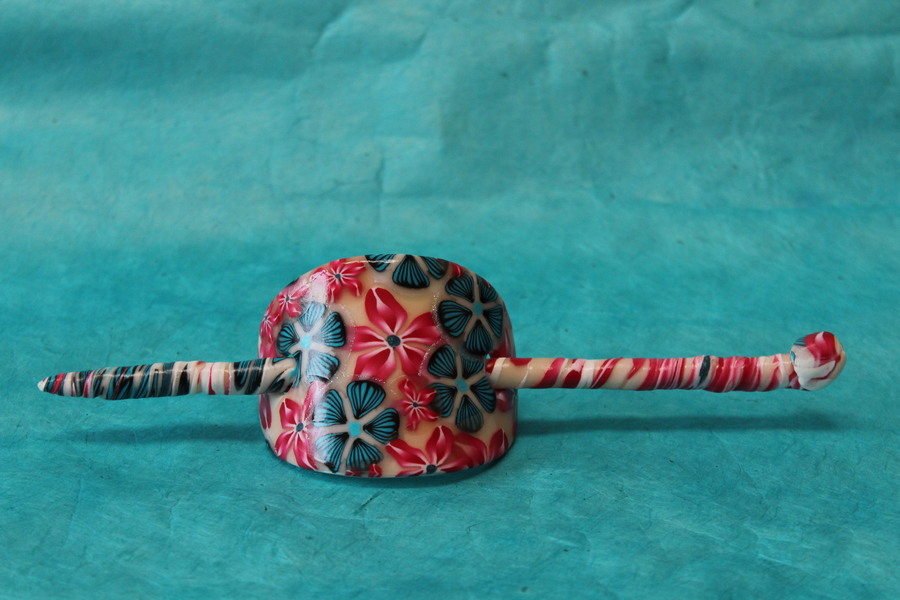 Barette-Chignon-Polymere-Fleurs-Rose-Turquoise