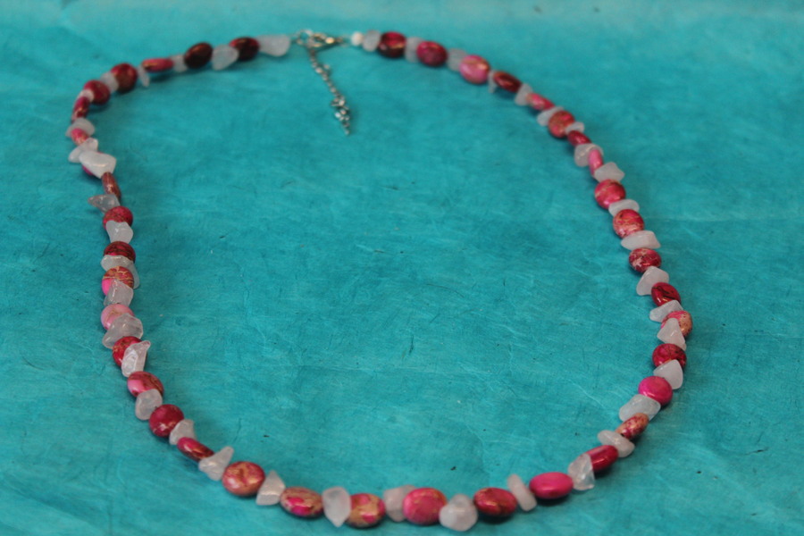 Collier Perles de Jaspe aux Sédiments Marin et Quartz Rose (3)