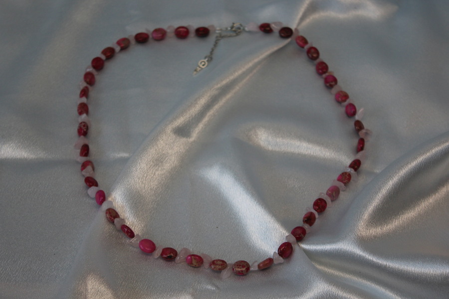 Collier Perles de Jaspe aux Sédiments Marin et Quartz Rose (4)