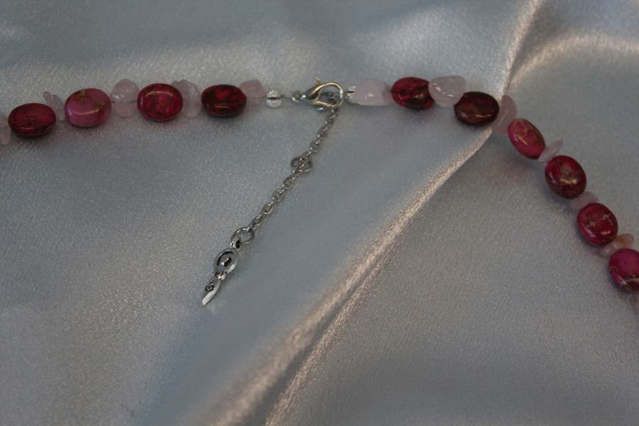 Collier Perles de Jaspe aux Sédiments Marin et Quartz Rose (5)