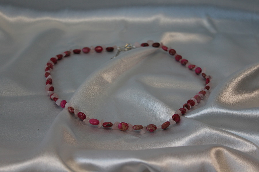 Collier Perles de Jaspe aux Sédiments Marin et Quartz Rose (6)