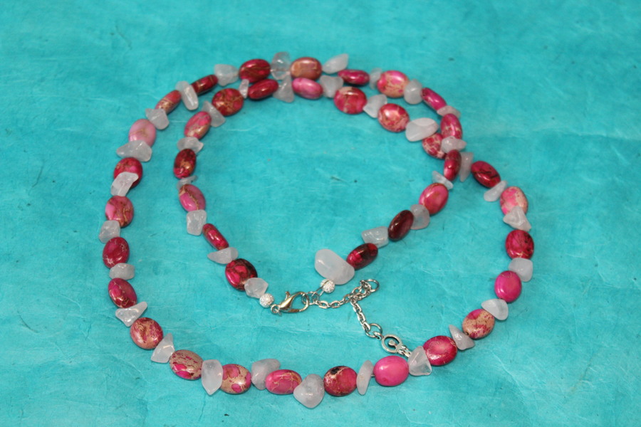 Collier Perles de Jaspe aux Sédiments Marin et Quartz Rose (2)