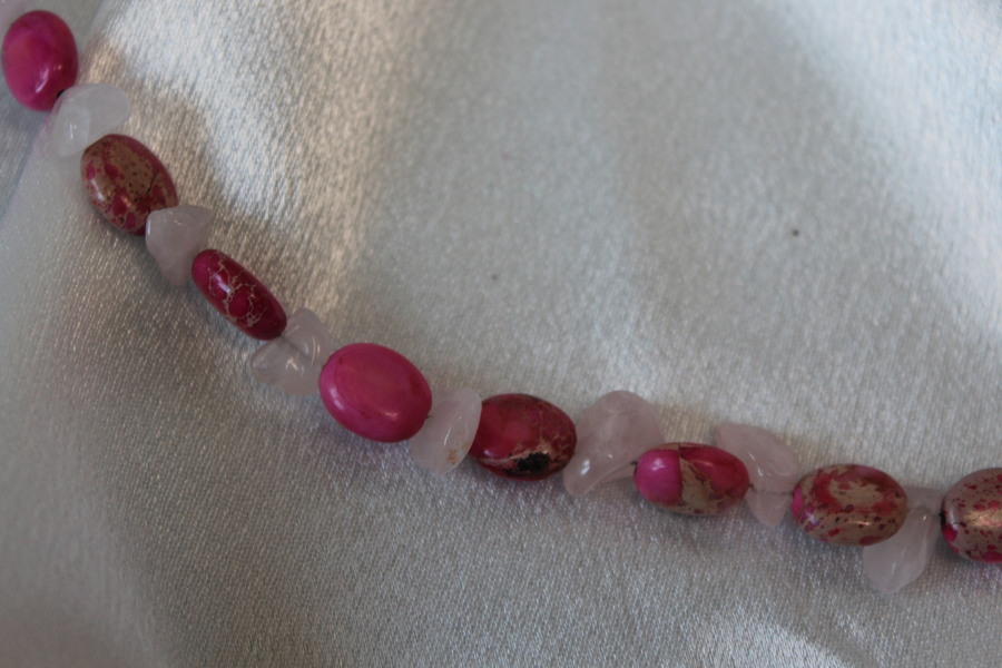 Collier Perles de Jaspe aux Sédiments Marin et Quartz Rose (7)