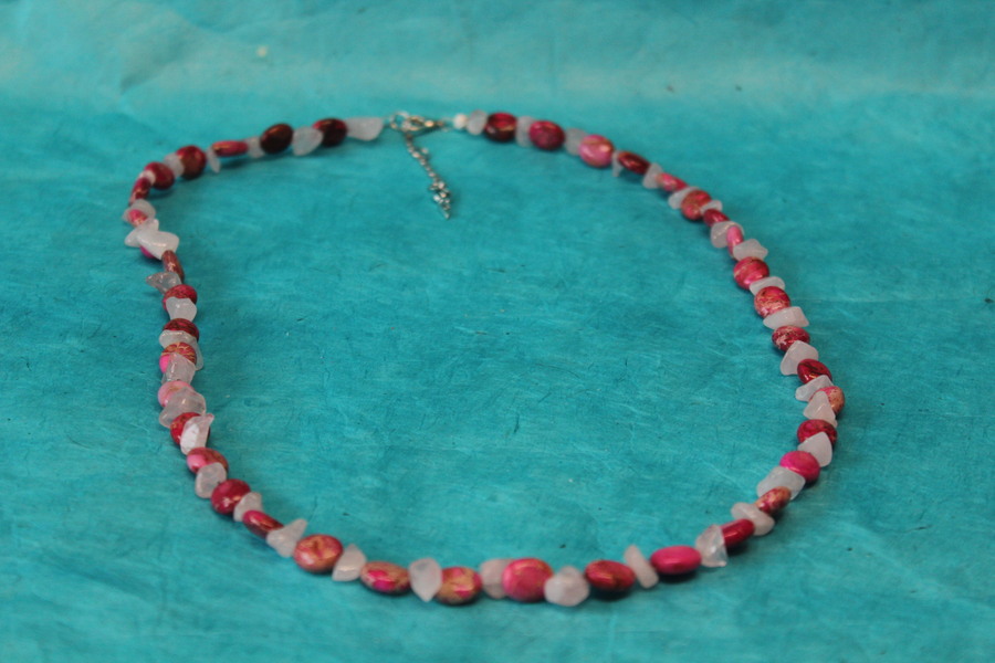 Collier Perles de Jaspe aux Sédiments Marin et Quartz Rose