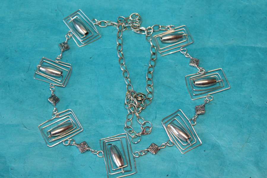 Collier Chaine Argenté, Connecteur en Fil de Cuivre Argenté etr Perle Métal Argenté (4)