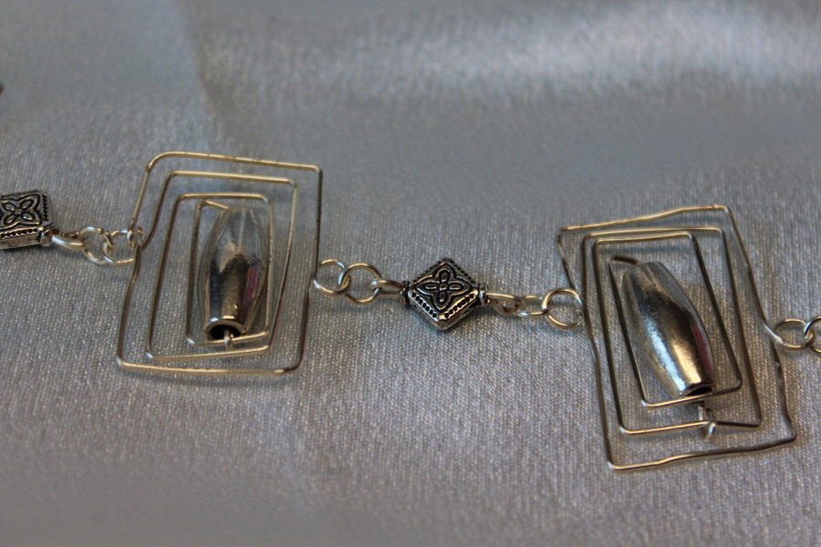 Collier Chaine Argenté, Connecteur en Fil de Cuivre Argenté etr Perle Métal Argenté (2)
