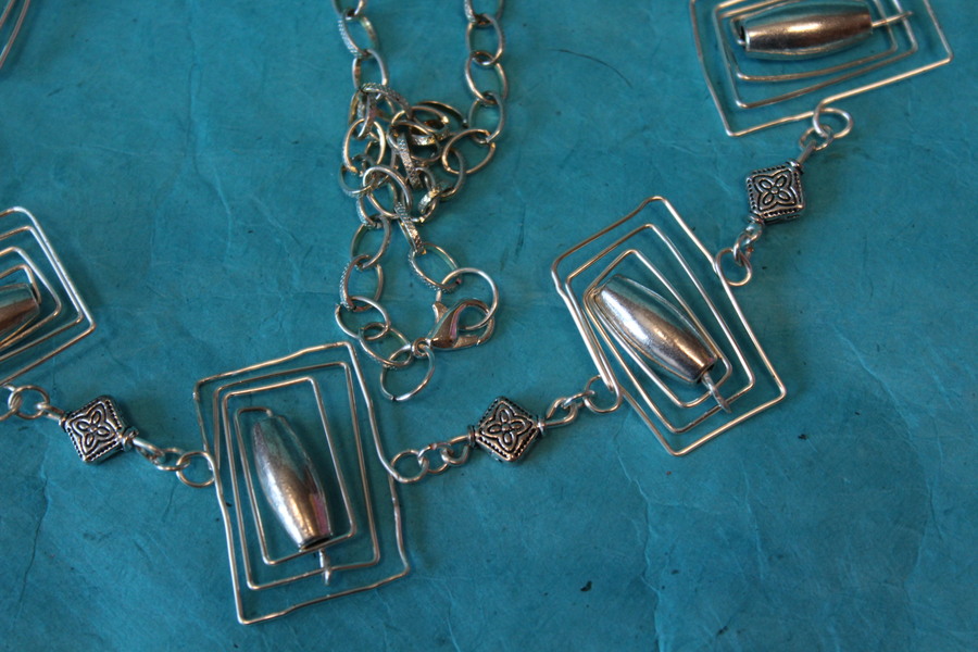 Collier Chaine Argenté, Connecteur en Fil de Cuivre Argenté etr Perle Métal Argenté (5)