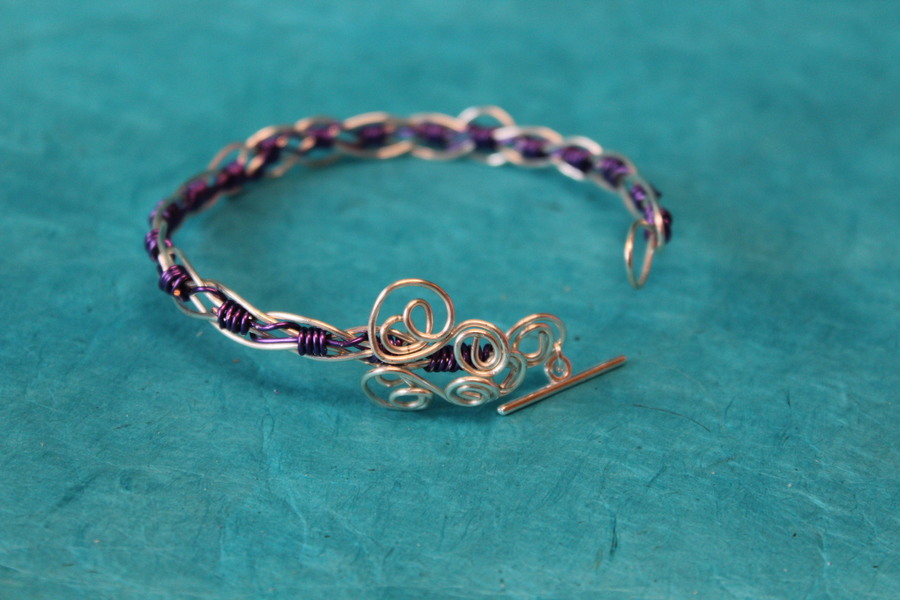 Bracelet Fil Cuivre Argenté et Aluminium Violet (5)
