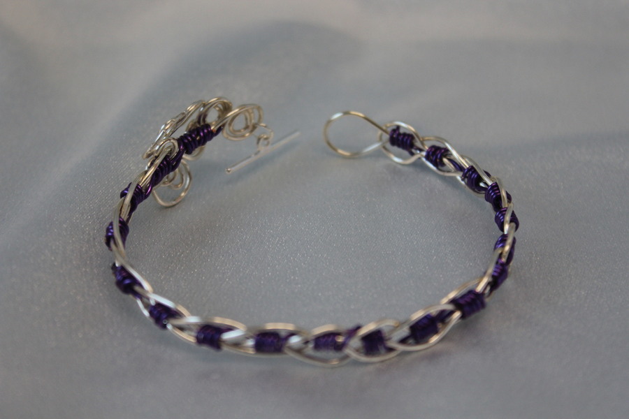 Bracelet Fil Cuivre Argenté et Aluminium Violet (3)