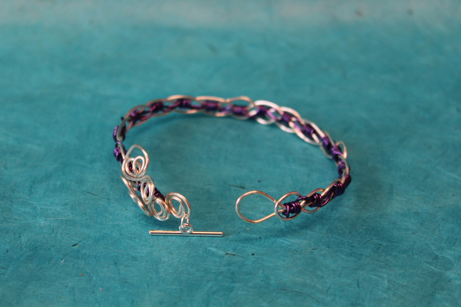 Bracelet Fil Cuivre Argenté et Aluminium Violet (4)
