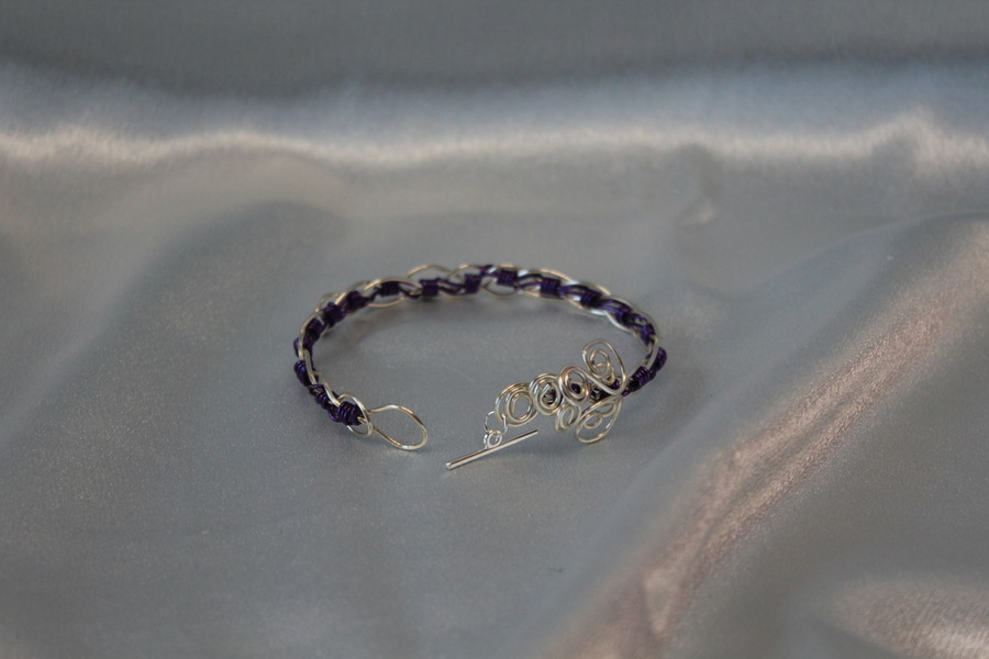 Bracelet Fil Cuivre Argenté et Aluminium Violet