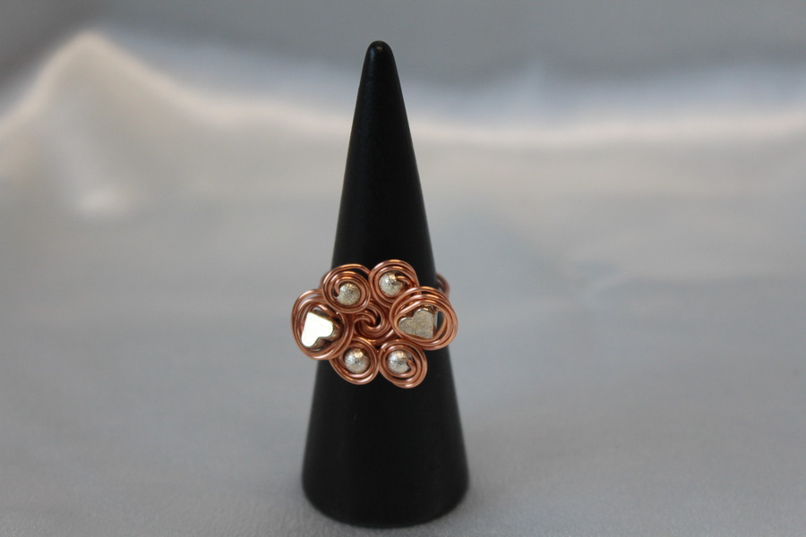 Bague Fil de Cuivre Cuivré et Perles Métallique (4)