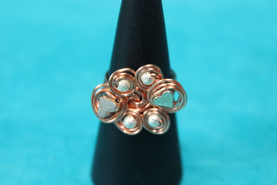 Bague Fil de Cuivre Cuivré et Perles Métallique (7)
