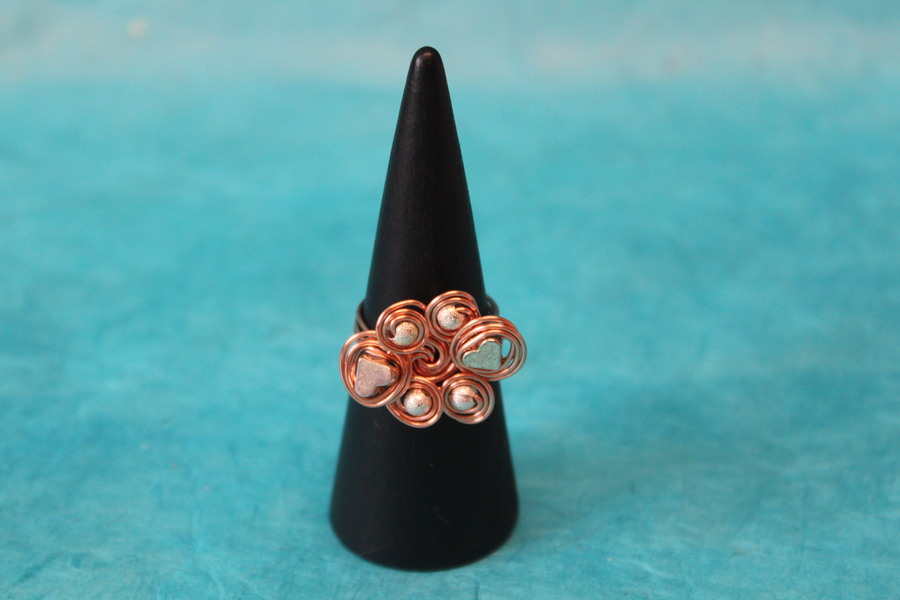 Bague Fil de Cuivre Cuivré et Perles Métallique (5)