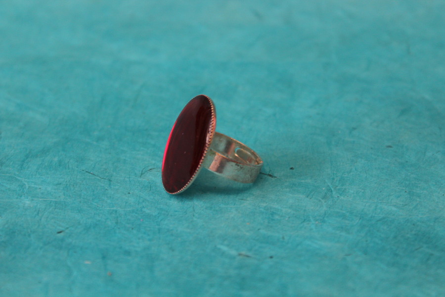 Bague Support Acier Inoxydable et Résine Rouge (2)