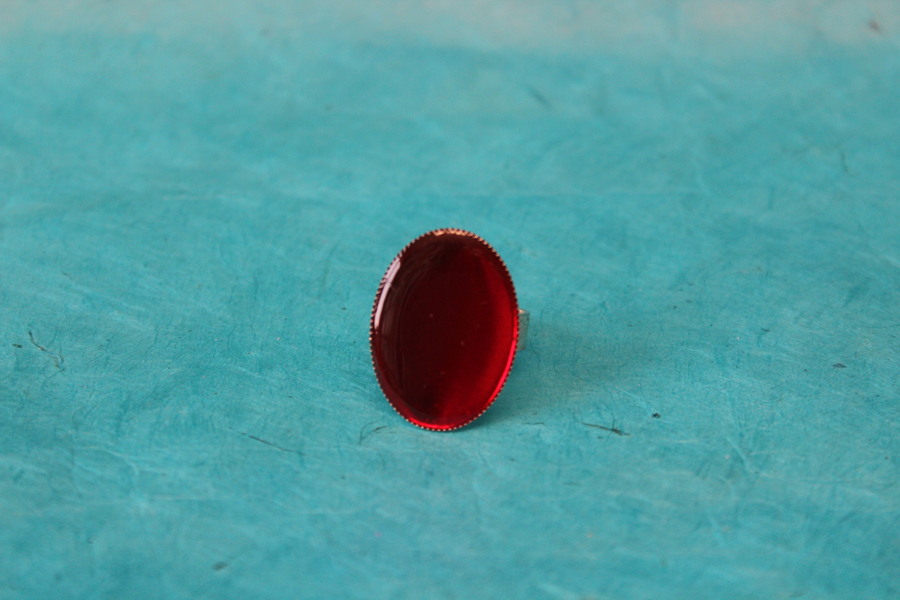 Bague Support Acier Inoxydable et Résine Rouge