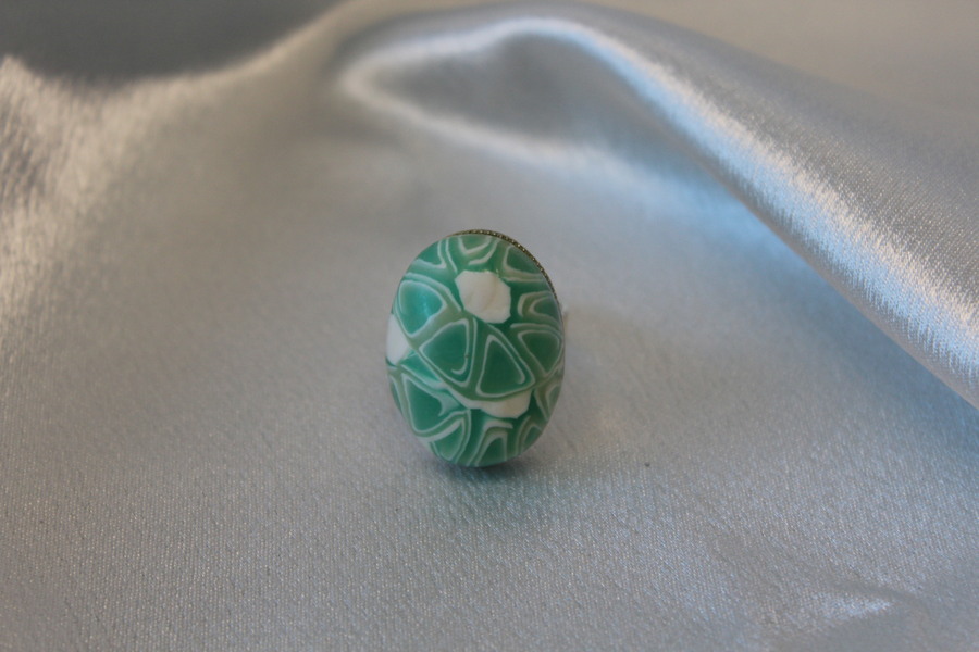 Bague Support Acier Inoxydable Argenté et Pâte Polymere Verte et Blanche (2)