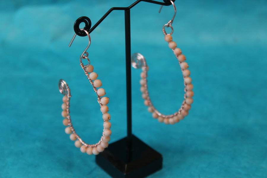 Boucle dOreille Fil de Cuivre Cuivré et Perles dAgate Saumon (6)