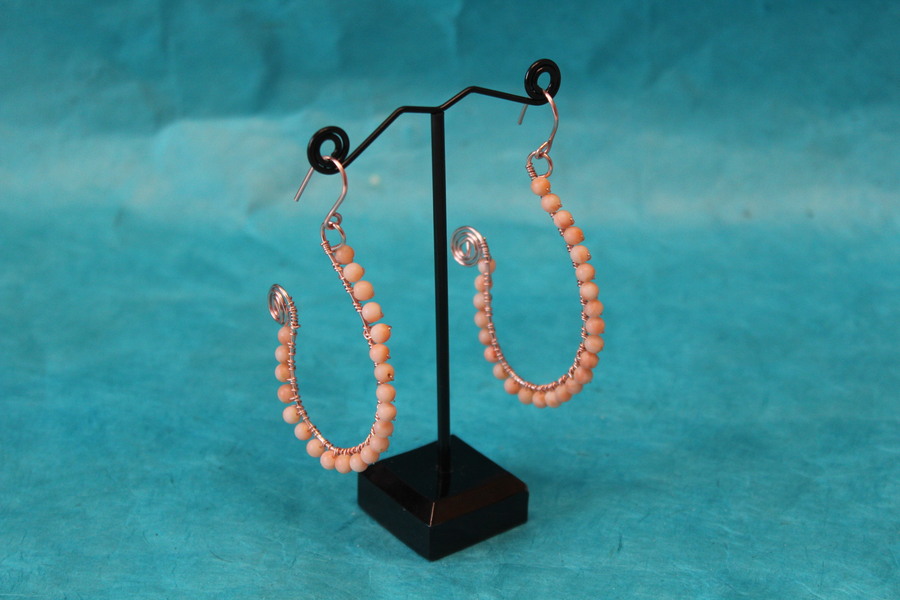 Boucle d'Oreille Fil de Cuivre Cuivré et Perles d'Agate Saumon (5)