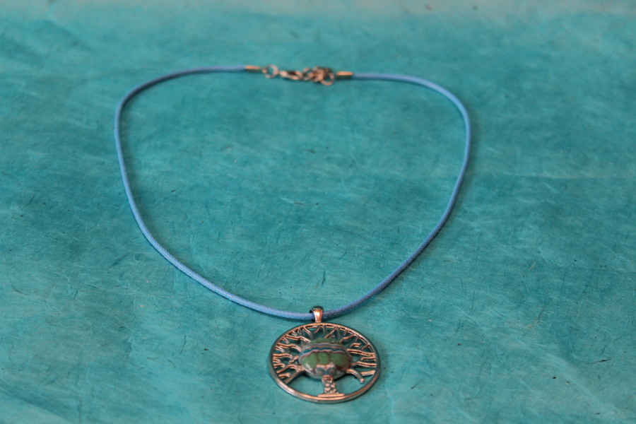 Collier Coton Ciré Bleu, Support Arbre de Vie et Polymère Multicolores (3)