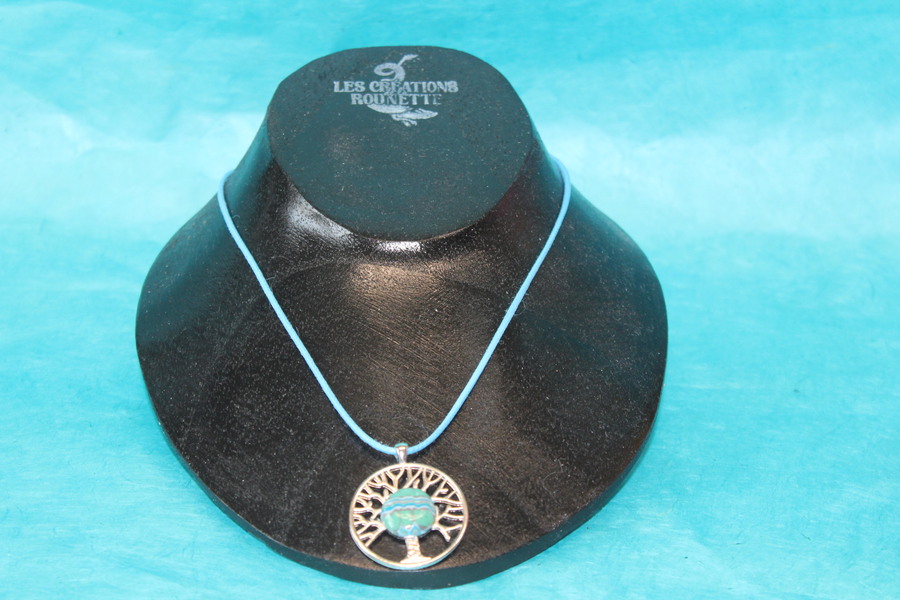 Collier Coton Ciré Bleu, Support Arbre de Vie et Polymère Multicolores