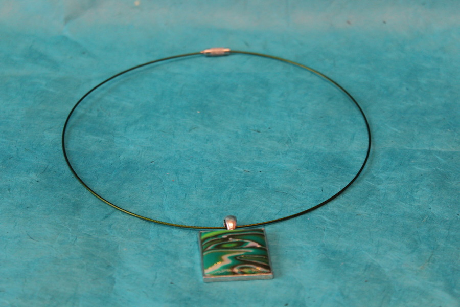 Collier Filin, Support Carré et Polymere Marbrures Multicolores (5)