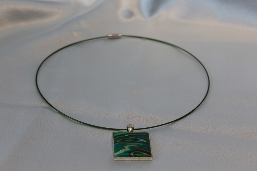 Collier Filin, Support Carré et Polymere Marbrures Multicolores