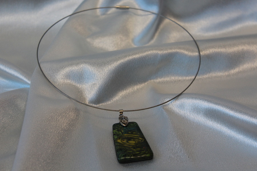Collier Filin et Pendentif Trapèze Marbré Or et Vert