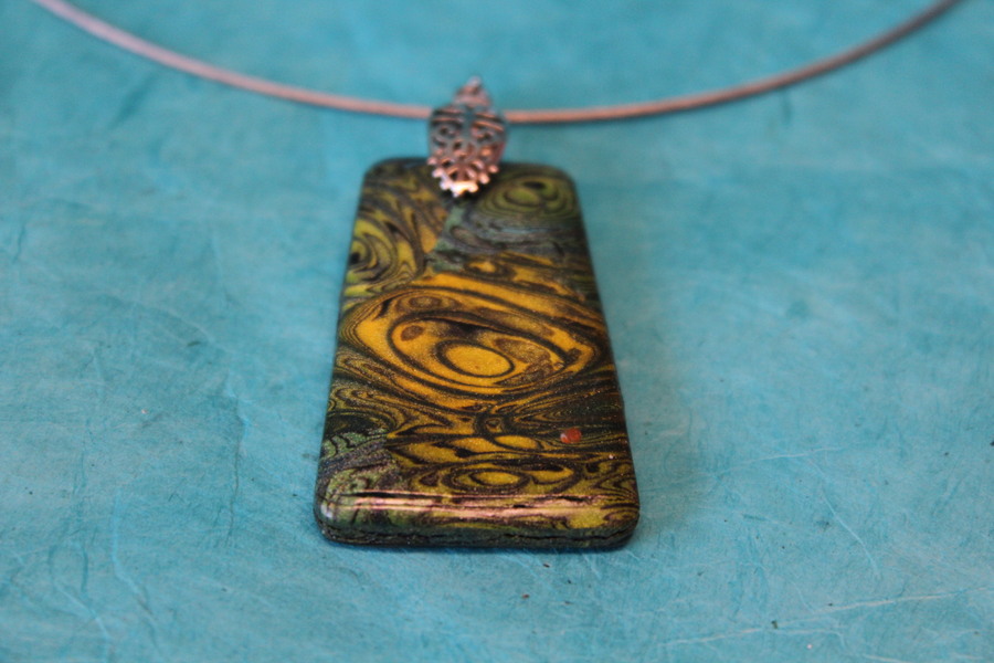 Collier Filin et Pendentif Trapèze Marbré Or et Vert (6)