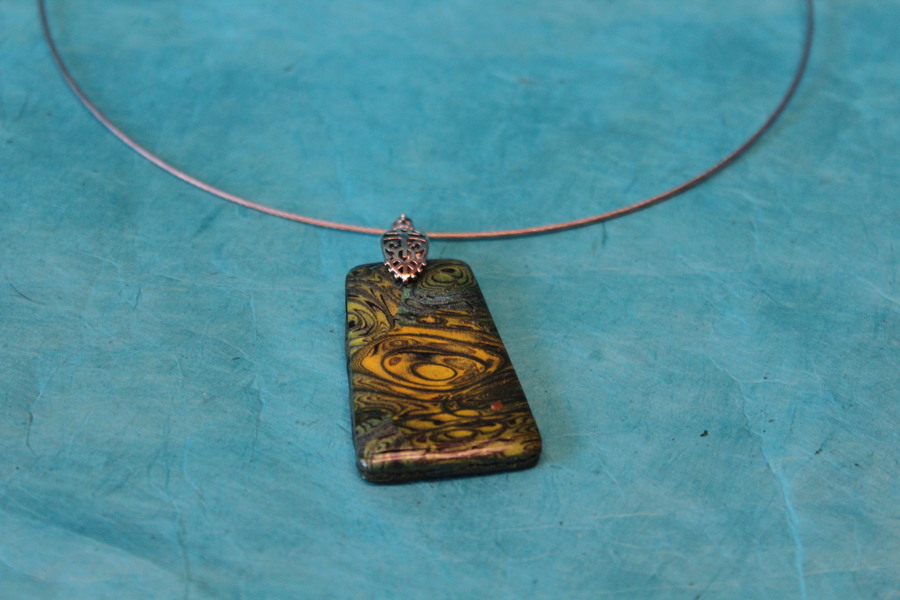 Collier Filin et Pendentif Trapèze Marbré Or et Vert (5)