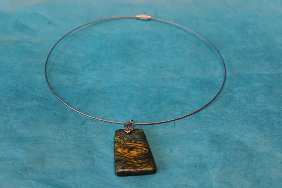 Collier Filin et Pendentif Trapèze Marbré Or et Vert (4)