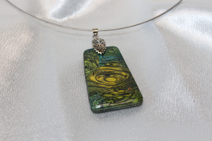 Collier Filin et Pendentif Trapèze Marbré Or et Vert (2)