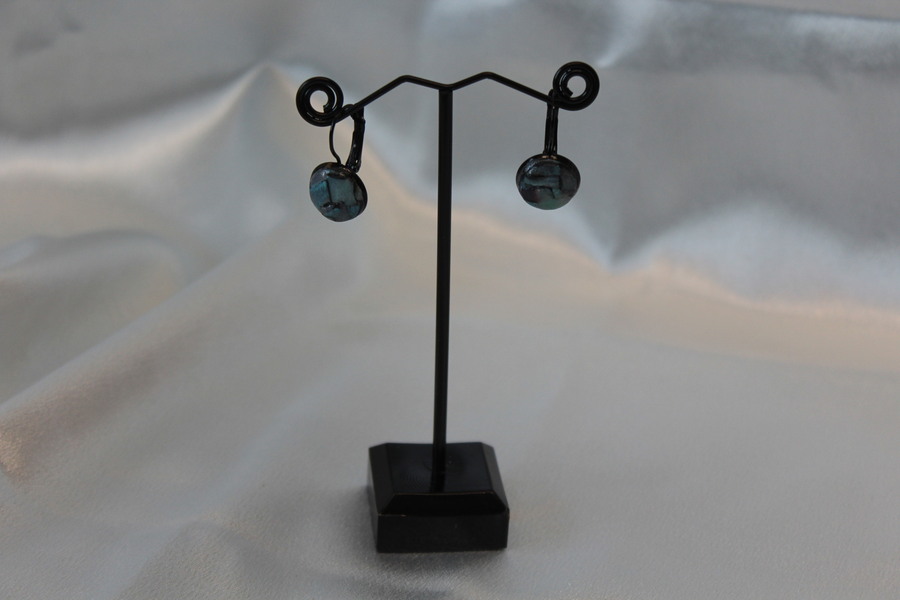 Boucle dOreille Support Dormeuse  et Pâte polymère Couleur Vert et gris (4)