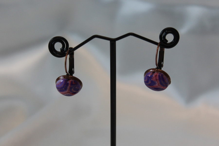 Boucle dOreille Support Dormeuse  et Pâte polymère Couleur Rose et Violet (2)