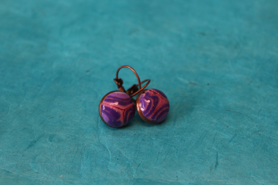 Boucle dOreille Support Dormeuse  et Pâte polymère Couleur Rose et Violet (4)