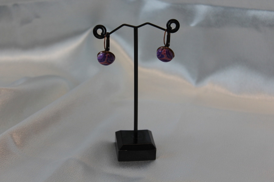Boucle dOreille Support Dormeuse  et Pâte polymère Couleur Rose et Violet