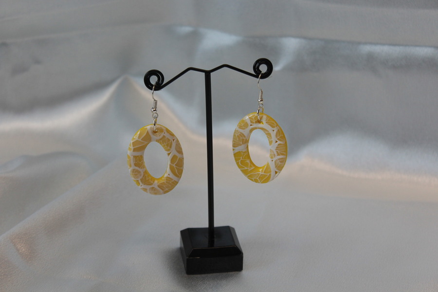 Boucle dOreille Polymère Jaune et Blanche