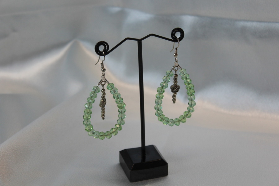 Boucle dOreille Gouttes dEau et Perles Vertes