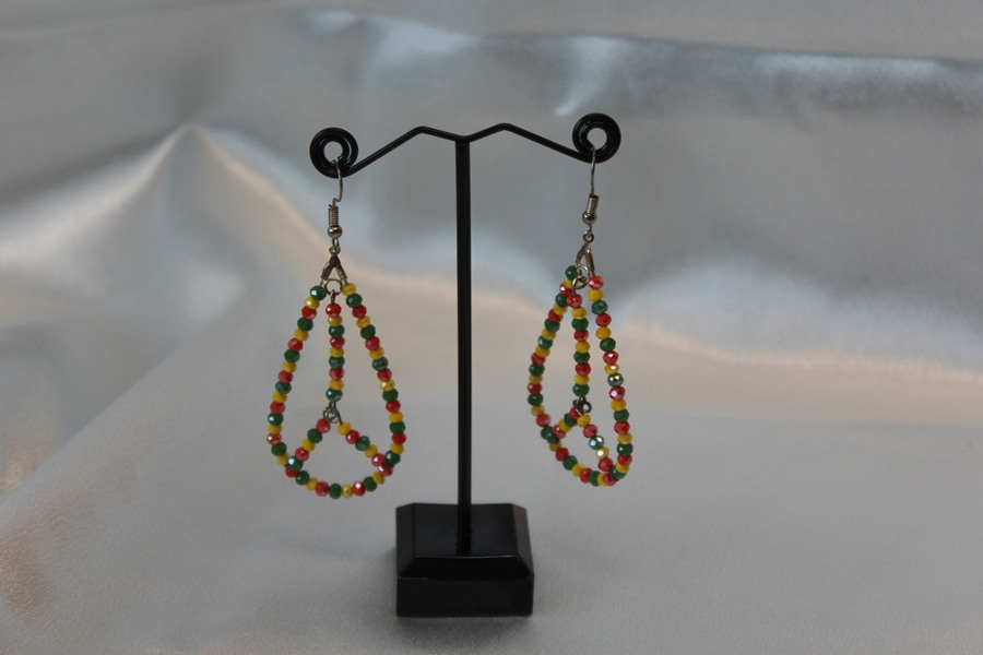 Boucle dOreille Gouttes dEau et Perles à Facette Vertes-Jaunes-Rouge (3)