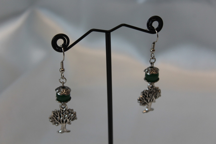 Boucle dOreille Emeraude Véritable et Arbre de Vie (2)