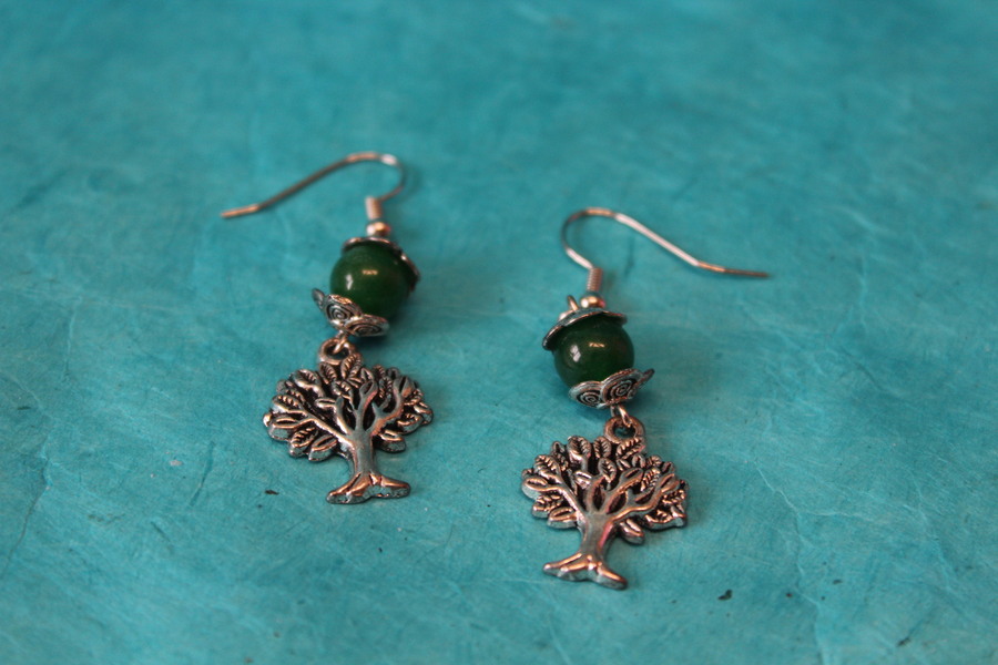Boucle dOreille Emeraude Véritable et Arbre de Vie (5)
