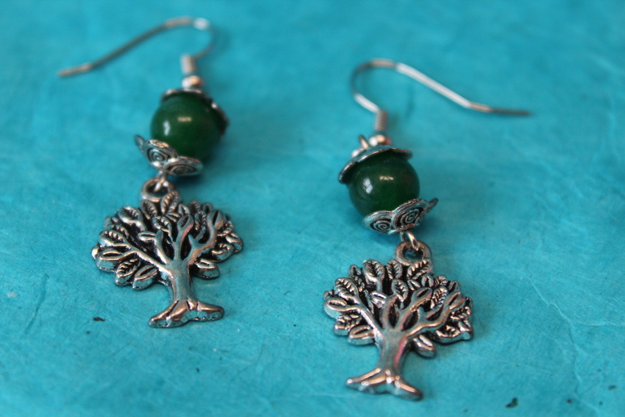 Boucle dOreille Emeraude Véritable et Arbre de Vie (4)