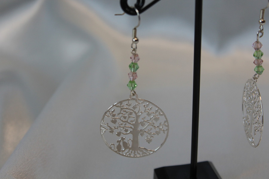 Boucle dOreille Pendent Perles Toupies et Arbre de Vie (3)
