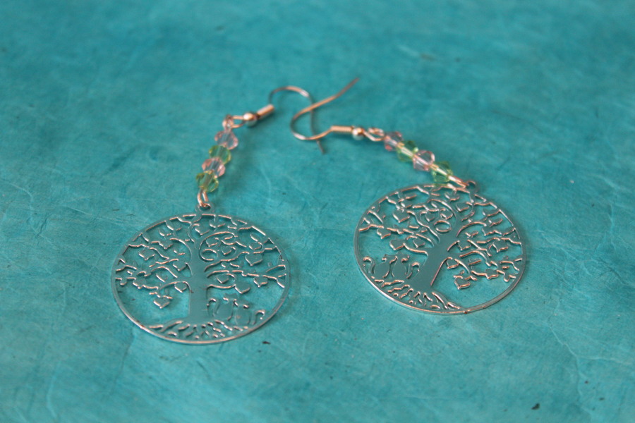 Boucle dOreille Pendent Perles Toupies et Arbre de Vie (5)